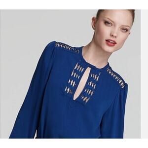 Diane Von Furstenberg Florina Amalfi Blue Silk Beaded Blouse Size 8
